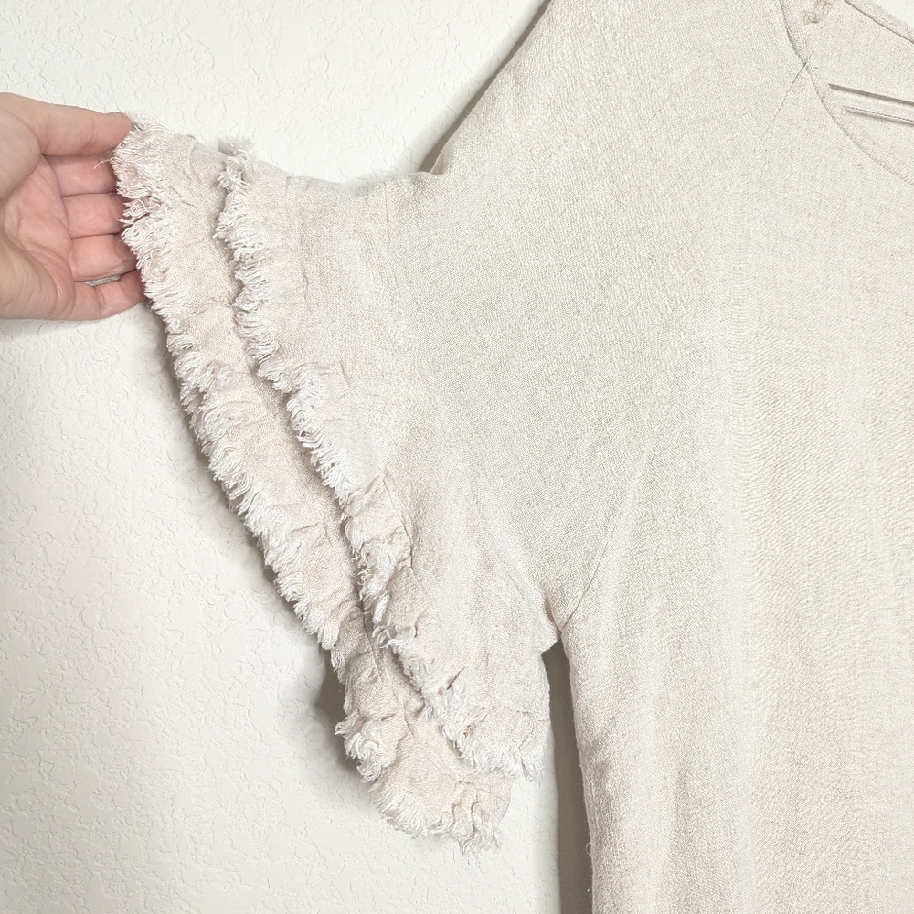Umgee Double Ruffle Sleeve Linen Tunic Top - Picture 5 of 8